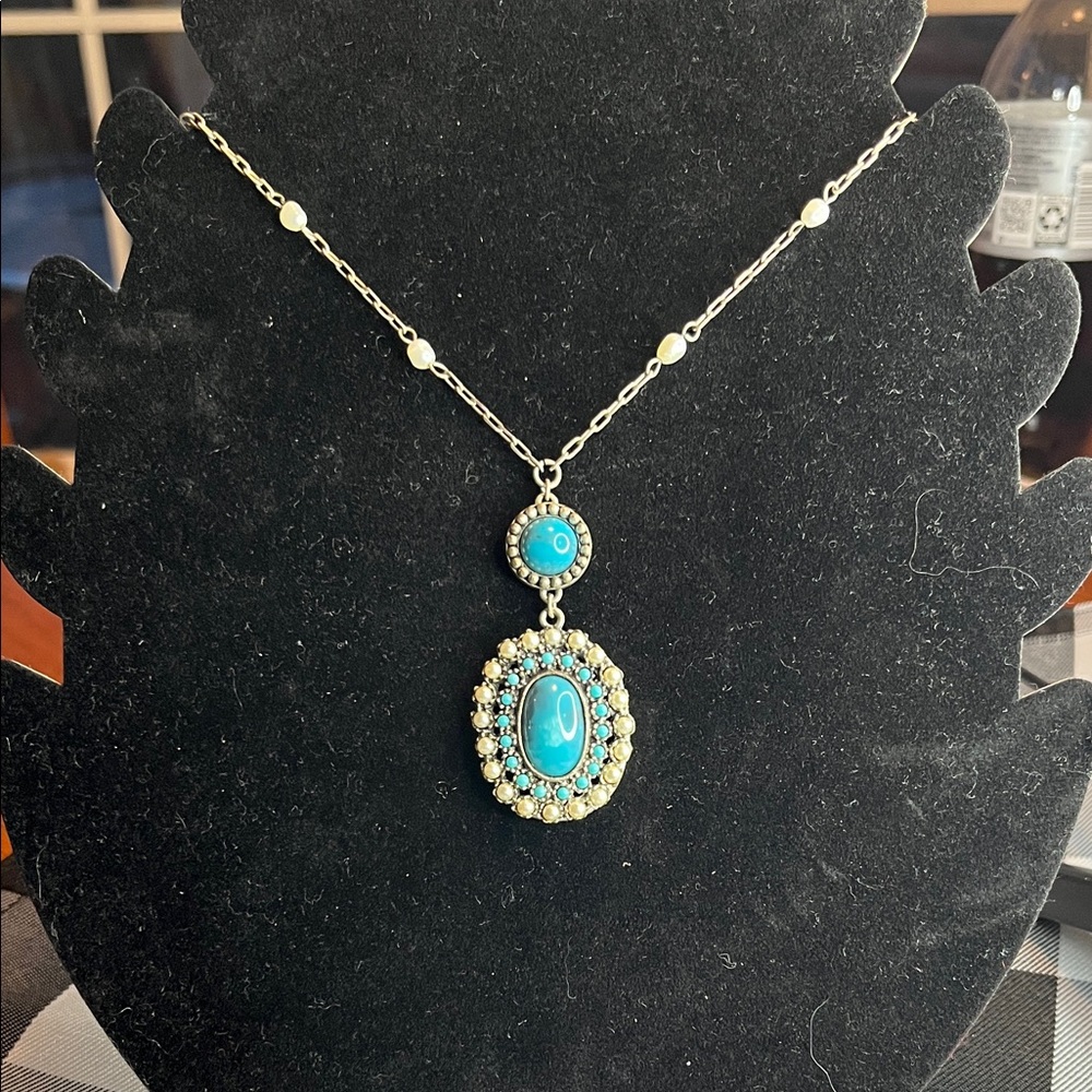 Turquoise and Silver Beaded Necklace